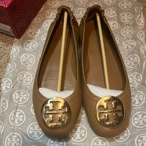 Tory Burch Minnie Travel Ballet Flats (Royal Tan/Gold 232)